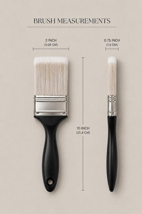 2-inch faux finish paint brush with measurements showing 2-inch width, 0.75-inch thickness, and 10-inch length