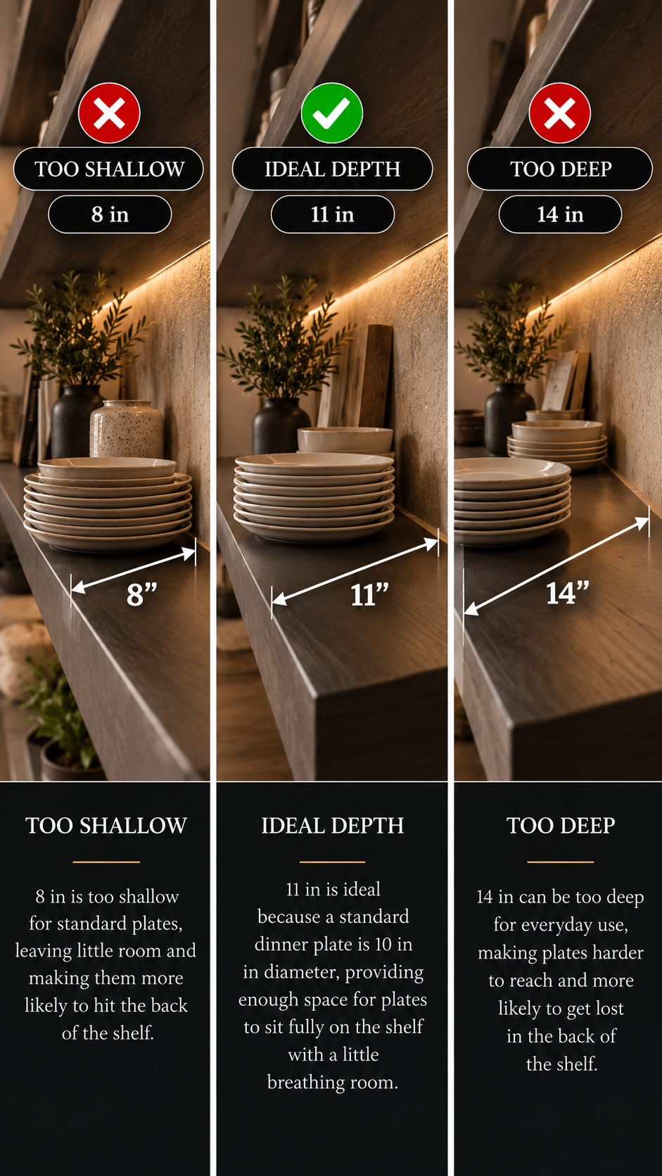 Kitchen countertop depth guide comparing the distance from the front edge of the counter to the back wall.