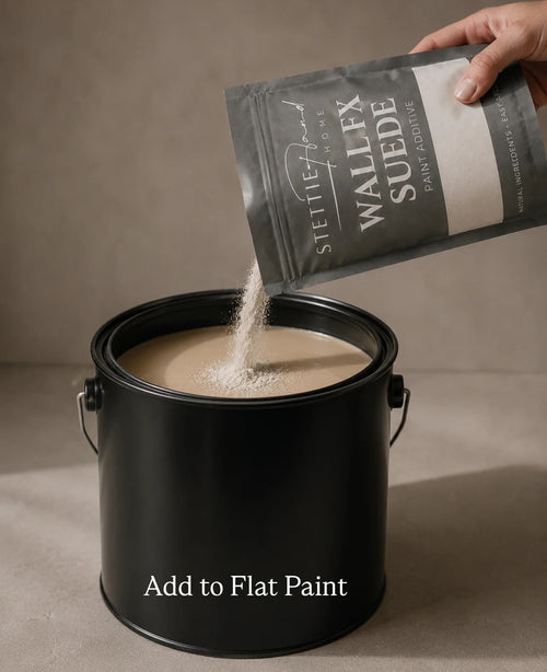 Wall FX Suede paint additive and materials for creating a textured wall finish.